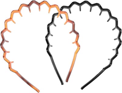 Set van 2 Plastic Haarbanden met Haai Tand Design - Antislip Hoofdband en Haaraccessoire voor Dames en Meisjes (Zwart en Bruin)