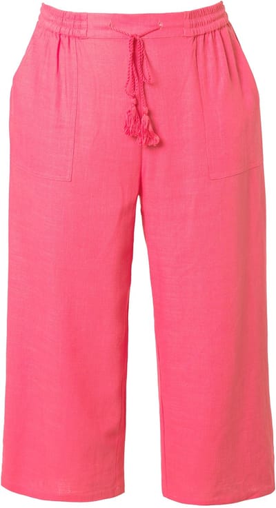 Ulla Popken - Dames - Culotte Rose linnenmix wijde pijpen elastische tailleband - Lichtfuchsia - Maat 46+