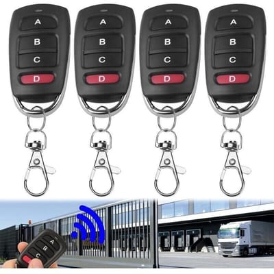 4-delige set voor afstandsbedieningen van garagedeuren, 4-toetsen 433MHz multicode-kopieerapparaat, geschikt voor elektrische garagedeuren en afstandsbedieningen voor garagedeuren.