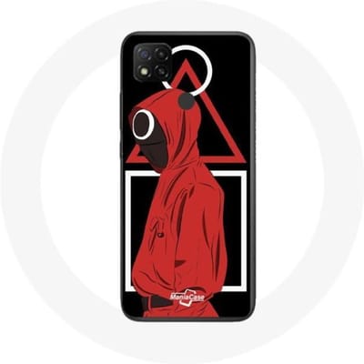 Xiaomi Redmi 9C Case Squid Game logo symbolen driehoek vierkante cirkel zwarte achtergrond zwart