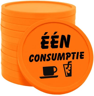 CombiCraft Consumptiemunten één consumptie Ø29mm oranje - enkelzijdig bedrukt - 100 stuks