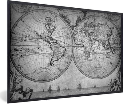 Poster in lijst - Fotolijst 120x80 cm - Posters - Wereldkaart - Antiek - Vintage - Kindje - Jongetje - Meisje - Posterlijst zwart - Decoratie - Wanddecoratie woonkamer - Muurdecoratie slaapkamer