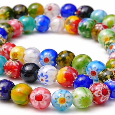 Glazen kralen, rond, handgemaakt, 95 stuks, meerkleurig, 1 streng, gemengde kleuren
