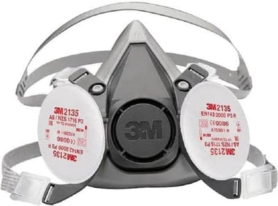 3M Halfgelaatsmasker 6200, Maat M, Rubber, Niet Allergeen, Twinfilter & 1 paar 3M 2135 Stoffilter P3