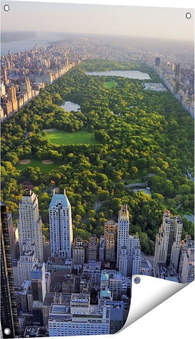 Gards Tuinposter Central Park in New York met Wolkenkrabbers - 60x90 cm - Tuindoek - Tuindecoratie - Wanddecoratie buiten - Tuinschilderij