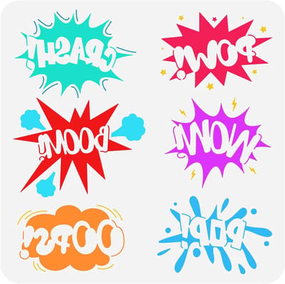 Comic Text Sjabloon 30x30cm Plastic PET Teken Template met WOW TREE OOPS POW CRASH POP Woorden voor Houten Borden, Muurdecoratie en Scrapbooking