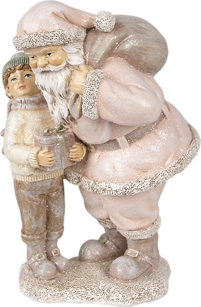 Clayre & Eef Beeld Kerstman 13x11x18 cm Roze Polyresin
