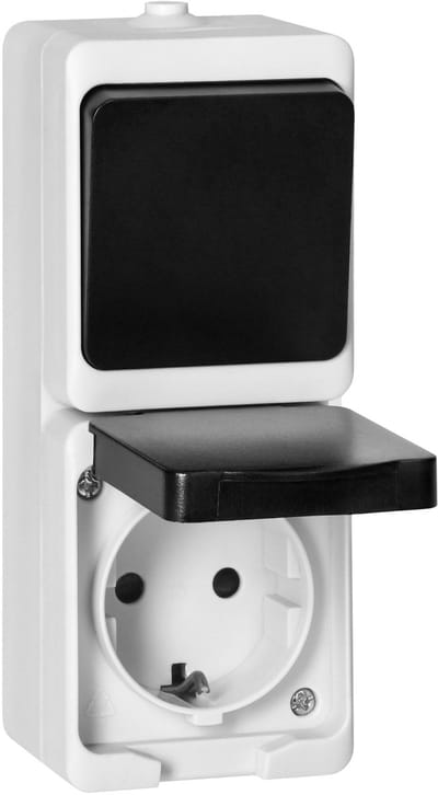 Buiten wandcontactdoos met schakelaar opbouw - Meet aan/uit schakelaar IP54 - Stopcontact buiten Schuko - Wit/Antraciet