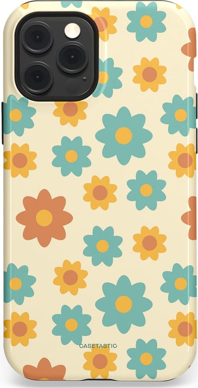 Casetastic hoesje geschikt voor Apple iPhone 12 / Apple iPhone 12 Pro - MagSafe - Dubbellaagse bescherming - Retro bloei - Fashion Case - Crème Mintgroen Goud Perzik