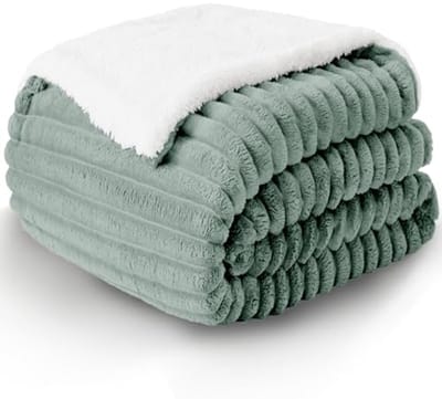 Sherpa Knuffeldeken - Wollige Deken Grove Cord - Bank en Bed - Dubbelzijdig Ontwerp - 220 x 240 cm - Groen