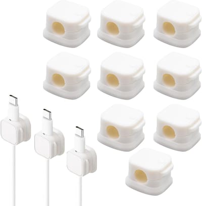 Set van 9 Magnetische Kabelhouders voor Bureau en Nachttafel, Zelfklevend voor Oplaadkabels en HDMI, 22 x 22 x 14 mm (Wit)