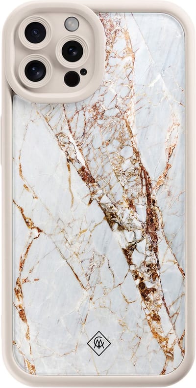 Casimoda® hoesje - Geschikt voor iPhone 12 Pro - Marmer Goud - Effen telefoonhoesje met lensbescherming - TPU - Backcover - Goudkleurig