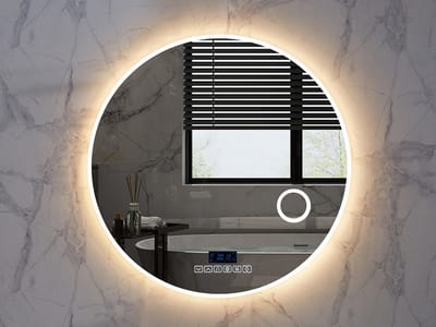 Mawialux LED Badkamerspiegel - Dimbaar - 90cm - Rond - Verwarming - Digitale Klok - Vergroot spiegel - Bluetooth - Laine