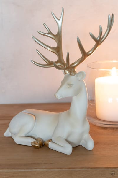 J-Line figuur Hert Liggend - polyresin - lichtbeige/goud