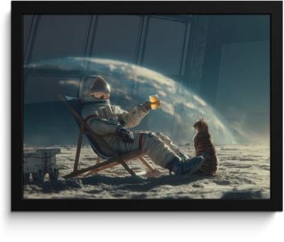 Poster in lijst - Fotolijst 40x30 cm - Posters - Astronaut - Kat - Glas - Stoel - Posterlijst zwart - Decoratie - Wanddecoratie woonkamer - Muurdecoratie slaapkamer