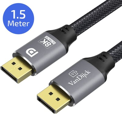 VanDijck Displayport Kabel - 1.5 Meter - 8K 60Hz - 4K 144 Hz - 32.4GBps - Displayport 1.4 - DP Kabel - Grijs