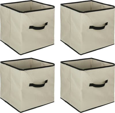 5Five Opbergmand/kastmandje - 4x - Beige - 31 x 31 x 31 cm - 29 liter - Vakkenkast manden - Stof met versterkte bodem - Opvouwbaar