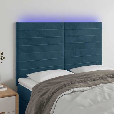 vidaXL - Hoofdbord - LED - 144x5x118/128 - cm - fluweel - donkerblauw