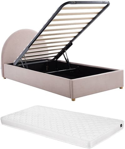 Vente-unique Bed met opbergruimte fluweel roze 90 x 190 cm