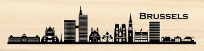 Houten skyline Brussel - Gebrand hout - Wanddecoratie / muurdecoratie - 37.5cm x 11.5cm x 12mm - Hoofdstad - Brussels - Populierenhout