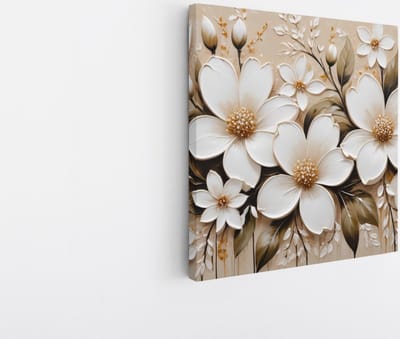 Saammp Canvas Schilderij - Witte Bloemen - Natuur - Abstract - 20x20 - Foto op canvas - Wanddecoratie - Muurdecoratie Woonkamer - Kantoor Decoratie
