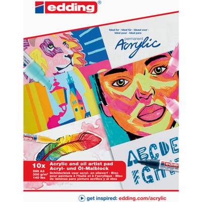 edding Acrylverf papier - A3 formaat - 300 gram - 10 vellen - Linnen structuur - Geschikt voor acrylmarkers