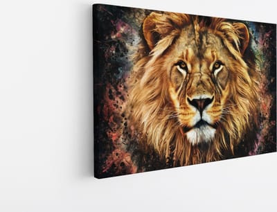 Saammp Canvas Schilderij - Abstracte Leeuw - Portret - Kleurrijk - Dieren - Natuur - 45x30 - Foto op canvas - Wanddecoratie - Muurdecoratie Woonkamer - Slaapkamer decoratie - Canvas Print