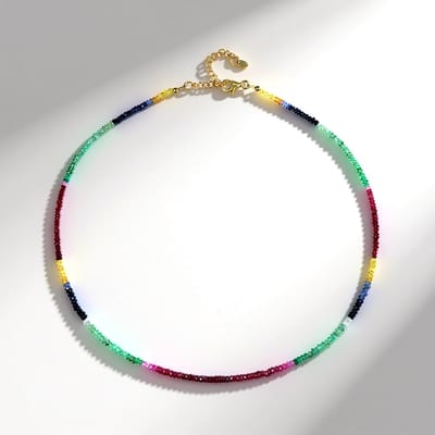 Cavill - Unisex Halsketting - 925 Sterling Zilver - 36 Karaat Braziliaanse Smaragden, Robijnen & Saffieren - Verlengbaar, Elegant & Kleurrijk