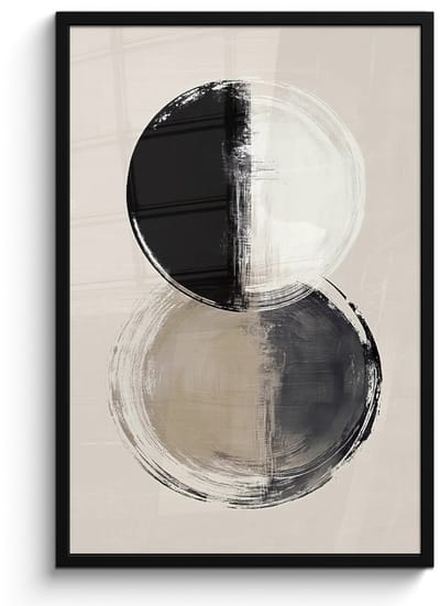 Poster in lijst - Fotolijst 60x90 cm - Posters - Cirkels - Strepen - Minimalistisch - Zwart - Posterlijst zwart - Decoratie - Wanddecoratie woonkamer - Muurdecoratie slaapkamer