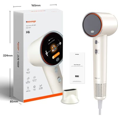 Uniorange H6 plasma-hogesnelheidsföhn (maanwit), HD-lcd-scherm, 5 slimme modi, 1600 W vermogen en 1 miljard plasma-ionen, 110.000 tpm