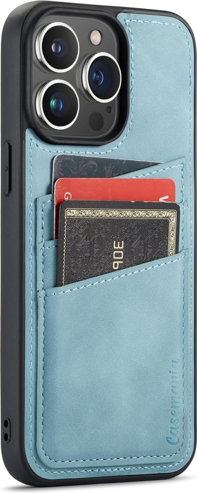 Casemania Hoesje Geschikt voor Apple iPhone 14 Pro Max - met Pasjeshouder Aqua Blue - Back Cover met Kaarthouder