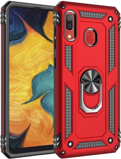 Hoesje Geschikt voor: Samsung Galaxy A20E Rugged Ring Armor schokbestendige rood