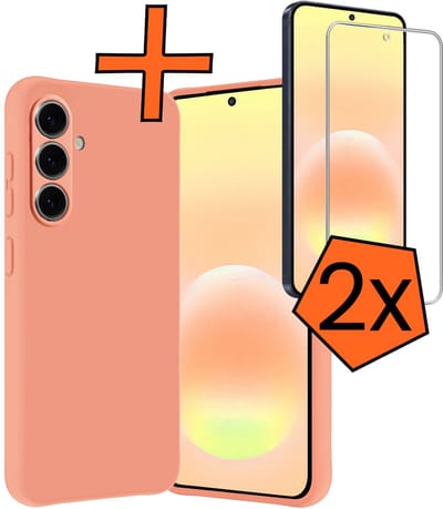 Hoes - Met 2x Screenprotector - Geschikt voor Samsung Galaxy A57 - Sterk & Shockproof - Back Cover - Siliconen Case - Telefoon Hoes - Perzik