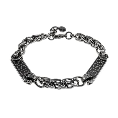 Vossenstaar Armband met Griekse Details, Schakelarmband voor Mannen, Roestvrij Staal - Verstelbaar 17 - 20 cm