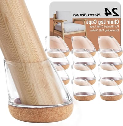 24 Stuks Gebogen Stoelpoot Beschermers met Vilt voor 15°-25° Stoelen, Geluidsdempers en Krassenbescherming voor Houten Vloeren, Transparant en Geschikt voor Pootdiameter 14-19 mm