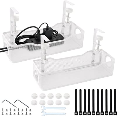 Dailygoods- Kabelmanager Onder Bureau - Kabelgoot Koolstofstaal - Kabelorganisatie - 2 Stuks - Max. 4,5 kg Belastbaar - Inclusief Kabelclips en Bevestigingsaccessoires
