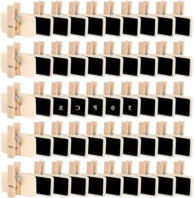 50 Stuks Houten Klemmen voor Berichten, Mini Bordjes, Memo Bordjes voor Prijsetiketten, Foto Muur en Feestlabels