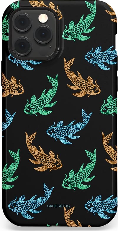 Casetastic hoesje geschikt voor Apple iPhone 12 / Apple iPhone 12 Pro - MagSafe - Dubbellaagse bescherming - Neon Koi - Fashion Case - Zwart Petrol Donkergroen Bruin