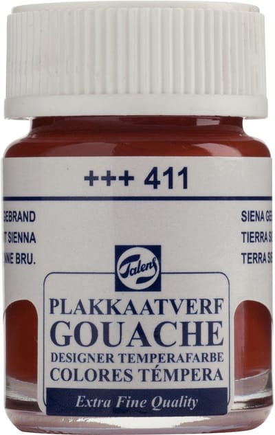 Talens Plakkaatverf Extra Fijn - Gebrande Sienna 411 - 16 ml Flacon - Matte, hoog gepigmenteerde Afwerking - Artists Paint
