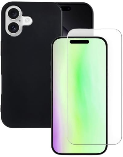 Soft Back Cover Hoesje Geschikt voor: Apple iPhone 17 Silicone Zwart + 1x Tempered Glass Screenprotector - ZT Accessoires