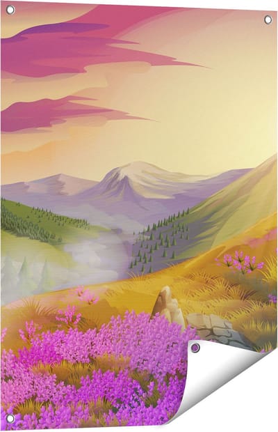 Gards Tuinposter Lavendel Bloemen in de Bergen - Abstract - 60x80 cm - Tuindoek - Tuindecoratie - Wanddecoratie buiten - Tuinschilderij