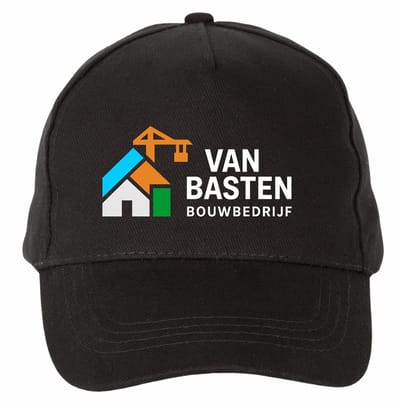 Mijncadeautje - 5 panel - Cap - Verstelbaar - Pet van 100% dik geborsteld katoen- unisex - opdruk wit - Eigen Logo of Tekst naar keuze - Zwart