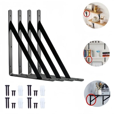 4 stuks - Zware plankdragers - Metalen plankdragers met een hoek van 90 graden - Hoekbeugels voor plankdragers - L-vormige wandbeugels voor zwevende planken - 200 * 120 * 2 mm - Draagvermogen 20-30 kg - Zwart - Met schroeven