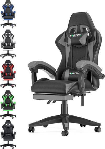 Bigzzia Gaming stoel - Ergonomisch PU leer - In hoogte verstelbare bureaustoel - met lendensteun en hoofdsteun - 155° verstelbare rugleuning - Gaming stoel volwassenen kinderen