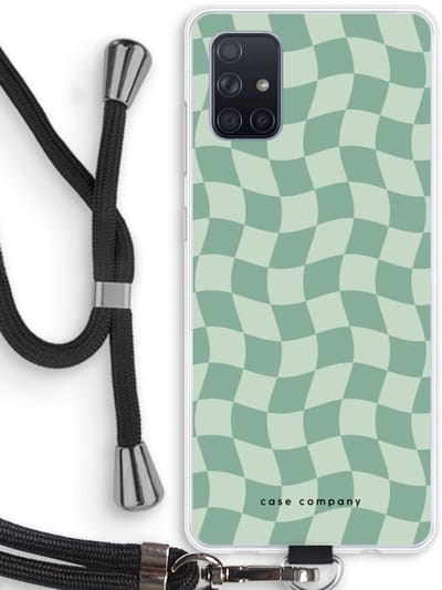 Case Company® - Hoesje met koord geschikt voor Samsung Galaxy A71 hoesje met Koord - Grid Groen - Telefoonhoesje met Zwart Koord - Bescherming aan alle Kanten en Over de Schermrand