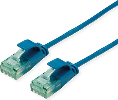 ROLINE RM UTP DataCenter Patchkabel Cat.6A (Klasse EA), extra dun, blauw, 0,3 m