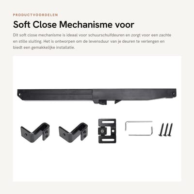 Dailygoods- Soft Close Mechanisme - Demper voor Schuurschuifdeur - Buffer Demper - Staal - Max. Belast. 20-80KG - Afm. 31x3.1x2.2 cm - Deurschuifdemper