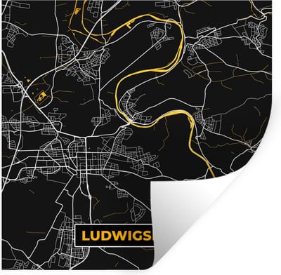 Muurstickers - Sticker Folie - Plattegrond – Ludwigsburg – Goud – Stadskaart – Kaart - Duitsland - 100x100 cm - Plakfolie - Muurstickers Kinderkamer - Zelfklevend Behang XXL - Zelfklevend behangpapier - Stickerfolie