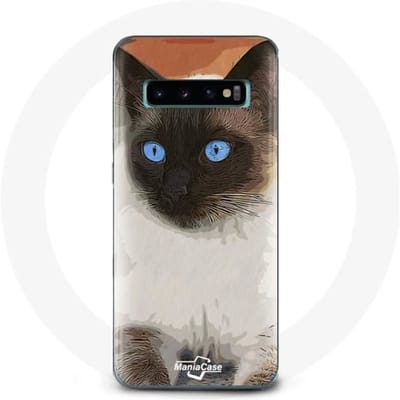 Coque pour Samsung Galaxy S10 Siamois Noir et blanc Yeux Bleus