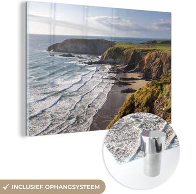 ® Glasschilderij 180x120 cm - Schilderij acrylglas - De kustlijn bij het Nationaal Park Pembrokeshire Coast in Wales - Foto op glas - Muurdecoratie woonkamer - Wanddecoratie slaapkamer - Schilderijen